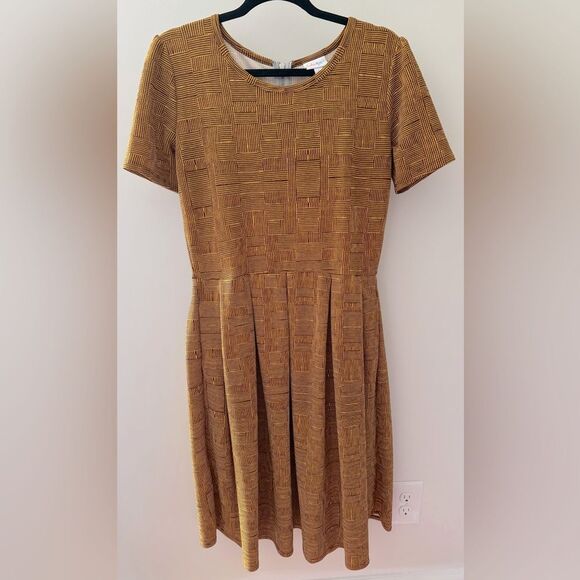 LuLaRoe Dresses & Skirts - LuLaRoe Amelia Dress Mustard Yellow Rust Exposed Zipper Size LARGE